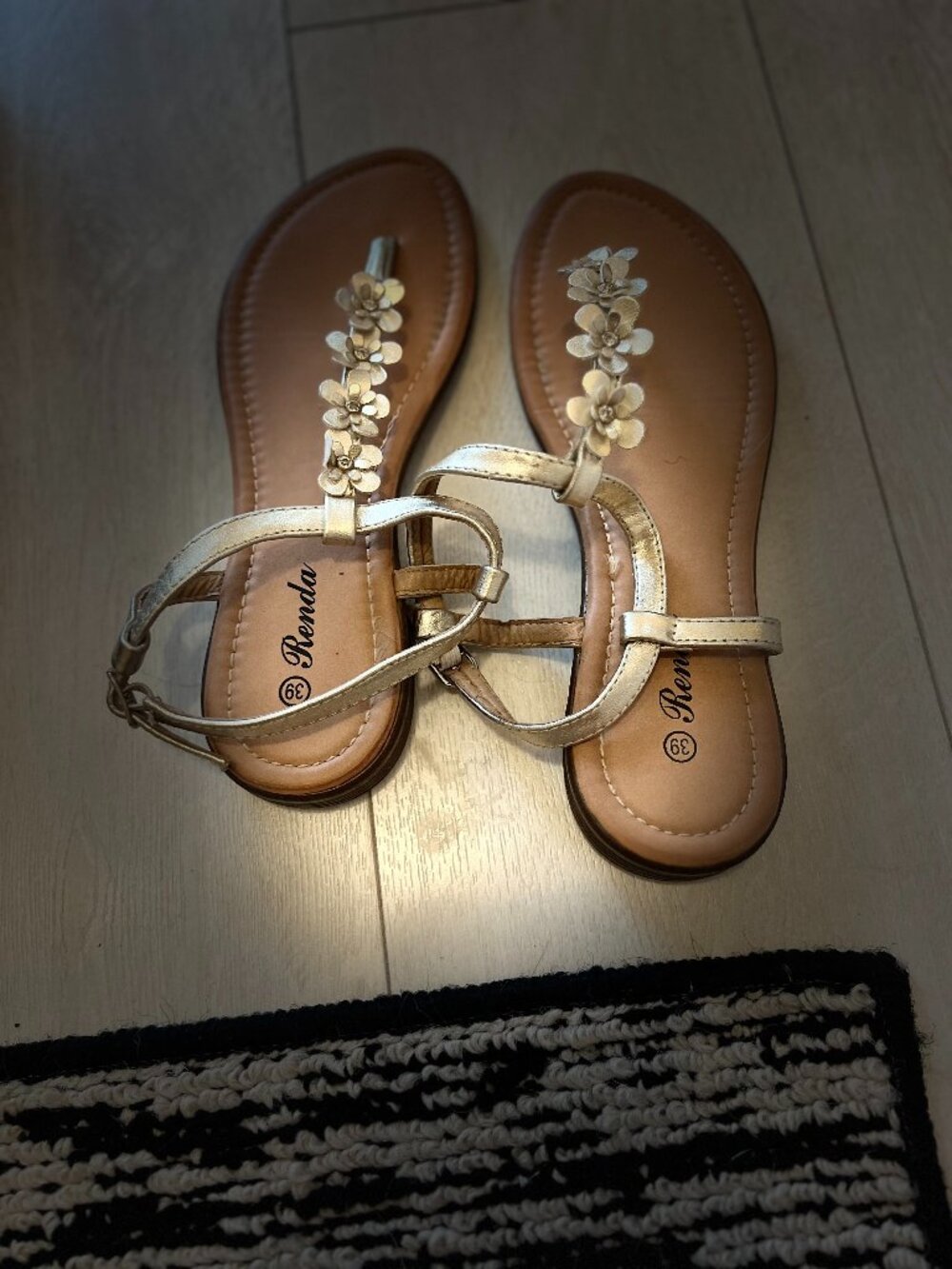 Gold Floral Thong Sandals | Metallic Flower Embellished Flats